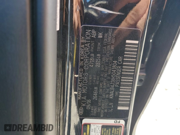 2017 Kia Cadenza Premium with VIN KNALB4J1XH5041804, listed as a Copart auction lot 73663344 with 74,680 mi miles and Salvage Title. Bid and sale history available at carsss.com. Image 15.