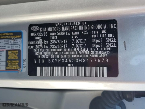 2016 Kia Sorento LX with VIN 5XYPG4A50GG177678, listed as a Copart auction lot 44513835 with 72,466 mi miles and Salvage Title. Bid and sale history available at carsss.com. Image 15.