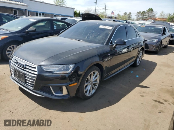 2019 Audi A4 Premium z VIN WAUDNAF41KN020621, wystawiony jako Copart lot #54687645 z przebiegiem 59 552 mil mil oraz Szkoda całkowita • Salvage title. Historia ofert i sprzedaży dostępna na DreamBid. Obrazek 1.