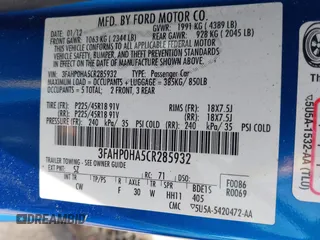 2012 Ford Fusion SE with VIN 3FAHP0HA5CR285932, listed as a IAAI auction lot 42055120 with Not Provided miles and . Bid and sale history available at DreamBid. Image 9.