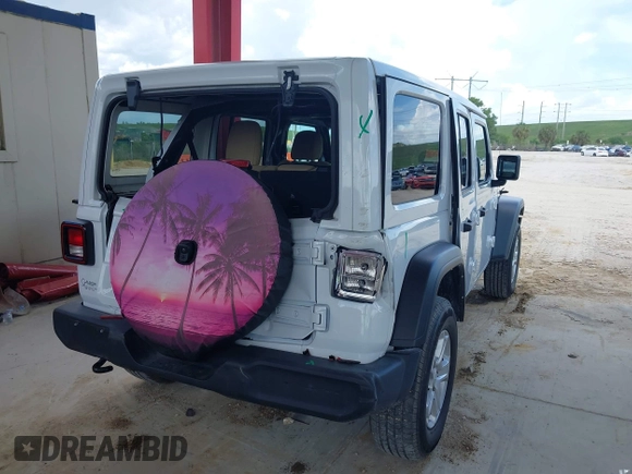 2021 Jeep Wrangler Unlimited Sport z VIN 1C4HJXDG7MW805657, wystawiony jako IAAI lot #42481446 z przebiegiem 24 299 mil mil oraz . Historia ofert i sprzedaży dostępna na DreamBid. Obrazek 4.
