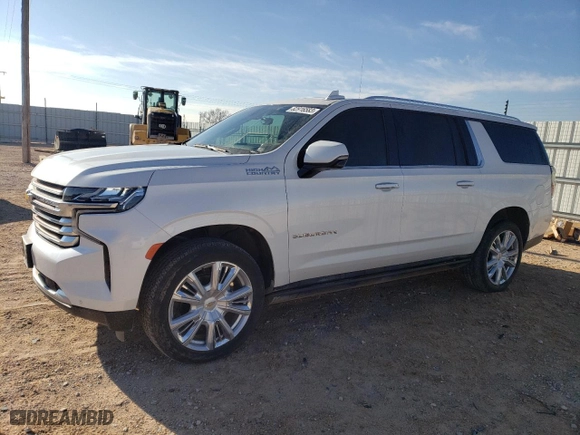 2021 Chevrolet Suburban High Country with VIN 1GNSKGKL5MR135826, listed as a Copart auction lot 82916583 with 58,001 mi miles. Bid and sale history available at carsss.com. Image 1.