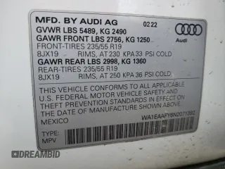2022 Audi Q5 S line Premium Plus z VIN WA1EAAFY6N2071392, wystawiony jako Copart lot #55633675 z przebiegiem 57 926 mil mil oraz Szkoda całkowita • Salvage title. Historia ofert i sprzedaży dostępna na DreamBid. Obrazek 14.