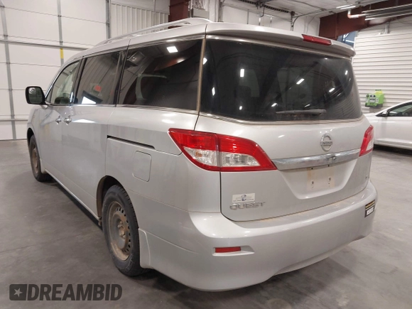 2012 Nissan Quest SL with VIN JN8AE2KP3C9031002, listed as a IAAI auction lot 42000087 with 107,595 mi miles. Bid and sale history available at carsss.com. Image 3.