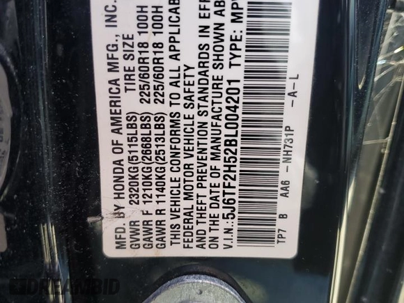 2011 Honda Accord Crosstour EX-L with VIN 5J6TF2H52BL004201, listed as a Copart auction lot 73470594 with 0 mi miles and Salvage Title. Bid and sale history available at carsss.com. Image 12.