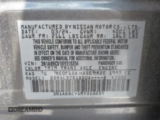 2024 Nissan Sentra SV with VIN 3N1AB8CV1RY315254, listed as a IAAI auction lot 42690988 with 34,080 mi miles and . Bid and sale history available at DreamBid. Image 9.