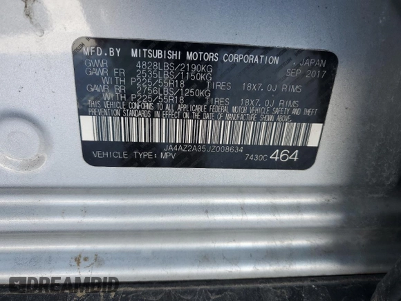 2018 Mitsubishi Outlander ES z VIN JA4AZ2A35JZ008634, wystawiony jako Copart lot #87673985 z przebiegiem 65 767 mil mil oraz Nie do naprawy • Non repairable. Historia ofert i sprzedaży dostępna na DreamBid. Obrazek 14.