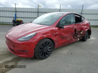 2023 Tesla Model Y Performance z VIN 7SAYGDEF8PF637218, wystawiony jako Copart lot #50386255 z przebiegiem 41 205 mil mil oraz Szkoda całkowita • Salvage title. Historia ofert i sprzedaży dostępna na DreamBid. Obrazek 1.