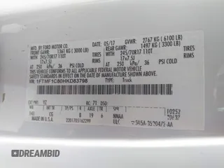 2017 Ford F-150 XL with VIN 1FTMF1C80HKD83798, listed as a IAAI auction lot 42802847 with 141,648 mi miles and . Bid and sale history available at DreamBid. Image 9.