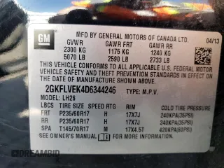 2013 GMC Terrain SLT with VIN 2GKFLVEK4D6344246, listed as a Copart auction lot 52975285 with 171,453 mi miles and Salvage Title. Bid and sale history available at carsss.com. Image 13.
