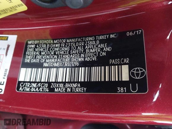 2018 Toyota C-HR XLE with VIN NMTKHMBX7JR021296, listed as a IAAI auction lot 41896666 with 108,545 mi miles. Bid and sale history available at carsss.com. Image 9.
