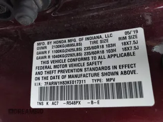 2019 Honda CR-V EX-L with VIN 7FARW1H83KE017311, listed as a IAAI auction lot 41513670 with 87,196 mi miles. Bid and sale history available at carsss.com. Image 9.