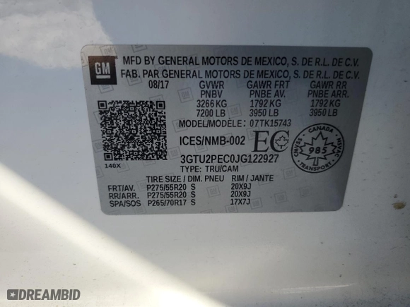 2018 GMC Sierra 1500 Denali with VIN 3GTU2PEC0JG122927, listed as a Copart auction lot 46299025 with 147,609 mi miles and Clean Title. Bid and sale history available at carsss.com. Image 12.