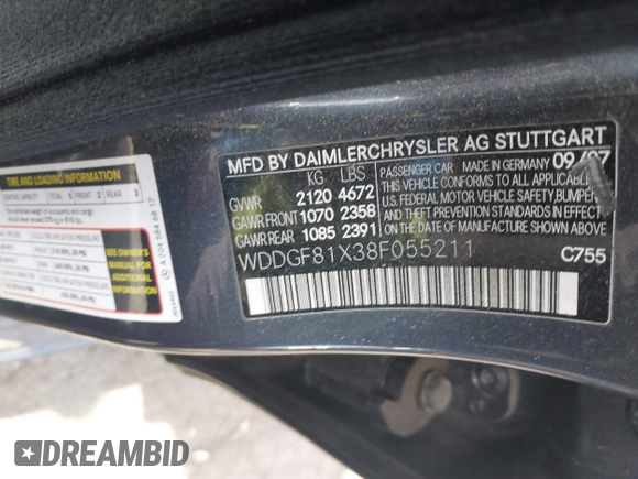 2008 Mercedes-Benz C 300 Sport with VIN WDDGF81X38F055211, listed as a IAAI auction lot 42233709 with 132,300 mi miles and . Bid and sale history available at DreamBid. Image 9.