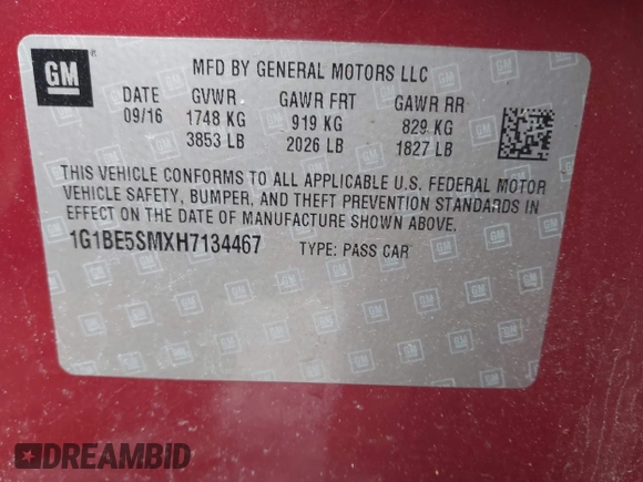 2017 Chevrolet Cruze LT with VIN 1G1BE5SMXH7134467, listed as a IAAI auction lot 41984892 with 29,478 mi miles and . Bid and sale history available at DreamBid. Image 9.
