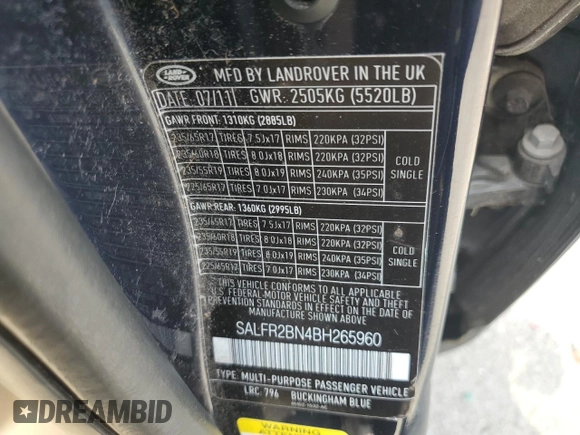 2011 Land Rover LR2 HSE with VIN SALFR2BN4BH265960, listed as a Copart auction lot 55534435 with 165,298 mi miles and Clean Title. Bid and sale history available at DreamBid. Image 13.