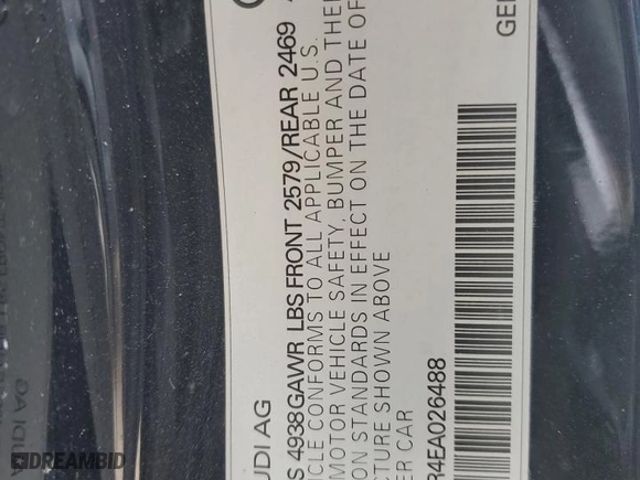 2014 Audi S5 Premium Plus with VIN WAUCGAFR4EA026488, listed as a Copart auction lot 84936804 with 88,025 mi miles and Salvage Title. Bid and sale history available at carsss.com. Image 12.