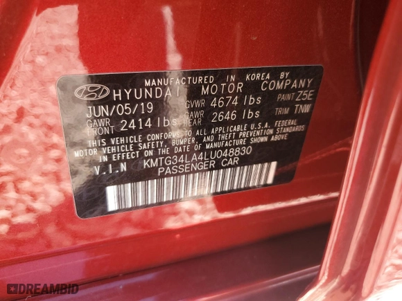 2020 Genesis G70 2.0T with VIN KMTG34LA4LU048830, listed as a Copart auction lot 71755414 with 40,429 mi miles and Salvage Title. Bid and sale history available at carsss.com. Image 14.