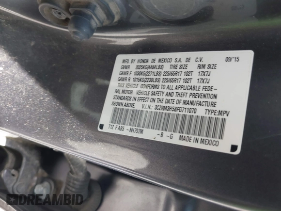 2015 Honda CR-V EX with VIN 3CZRM3H58FG711070, listed as a IAAI auction lot 41948788 with 140,130 mi miles and . Bid and sale history available at carsss.com. Image 9.