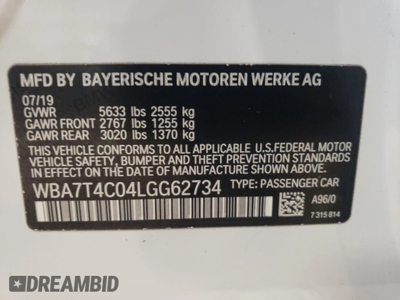 2020 BMW 7 Series 740i xDrive z VIN WBA7T4C04LGG62734, wystawiony jako Copart lot #54722014 z przebiegiem 77 203 mil mil oraz Szkoda całkowita • Salvage title. Historia ofert i sprzedaży dostępna na DreamBid. Obrazek 12.