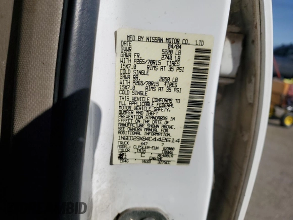 2004 Nissan Frontier XE with VIN 1N6ED29X84C442614, listed as a Copart auction lot 42862635 with 184,038 mi miles and Clean title. Bid and sale history available at DreamBid. Image 12.