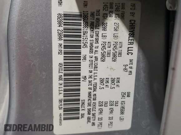 2008 Dodge Nitro R/T z VIN 1D8GU58618W151545, wystawiony jako Copart lot #75465574 z przebiegiem Nie podano mil oraz Szkoda całkowita • Salvage title. Historia ofert i sprzedaży dostępna na DreamBid. Obrazek 13.