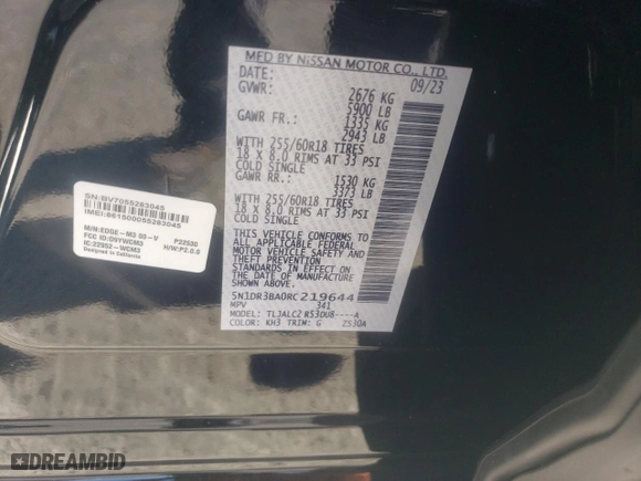 2024 Nissan Pathfinder SV with VIN 5N1DR3BA0RC219644, listed as a Copart auction lot 80727554 with 9,799 mi miles and Salvage Title. Bid and sale history available at carsss.com. Image 16.