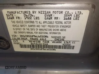 2006 Nissan Sentra S with VIN 3N1CB51D96L601086, listed as a IAAI auction lot 42059421 with 110,100 mi miles and . Bid and sale history available at DreamBid. Image 9.