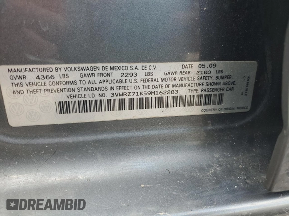 2009 Volkswagen Jetta SE с VIN 3VWRZ71K59M162283, выставлен на аукционе Copart как лот 60397055 с пробегом 204 004 миль миль и Списание • Salvage title. История ставок и продаж доступна на DreamBid. Изображение 13.