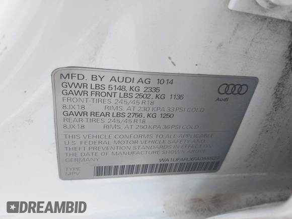 2015 Audi allroad Premium Plus with VIN WA1UFAFLXFA055527, listed as a IAAI auction lot 41760426 with 130,238 mi miles. Bid and sale history available at carsss.com. Image 9.