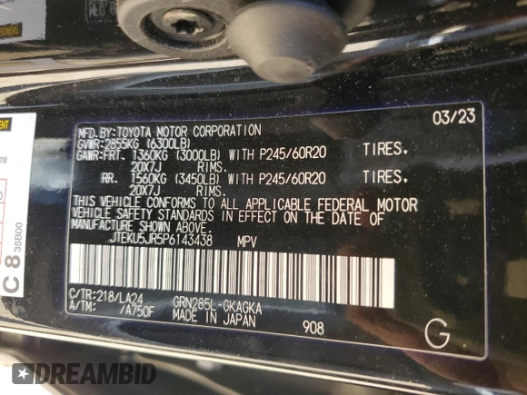 2023 Toyota 4Runner Limited with VIN JTEKU5JR5P6143438, listed as a Copart auction lot 54862025 with 59,001 mi miles and Salvage title. Bid and sale history available at DreamBid. Image 13.