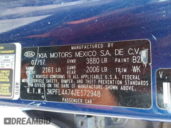 2018 Kia Forte LX with VIN 3KPFL4A74JE172948, listed as a IAAI auction lot 41828900 with 112,642 mi miles. Bid and sale history available at carsss.com. Image 9.