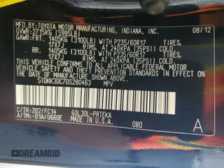 2013 Toyota Sienna LE AAS with VIN 5TDKK3DC7DS280463, listed as a Copart auction lot 61393215 with 195,785 mi miles and Salvage title. Bid and sale history available at DreamBid. Image 13.