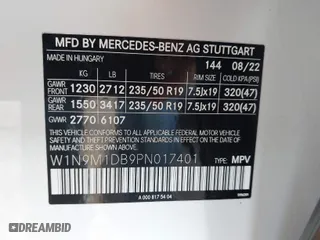 2023 Mercedes-Benz EQB with VIN W1N9M1DB9PN017401, listed as a IAAI auction lot 40860241 with 16,335 mi miles. Bid and sale history available at carsss.com. Image 9.