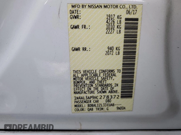 2017 Nissan Altima SV with VIN 1N4AL3AP9HC278372, listed as a Copart auction lot 80581324 with 151,014 mi miles and Salvage title. Bid and sale history available at DreamBid. Image 13.