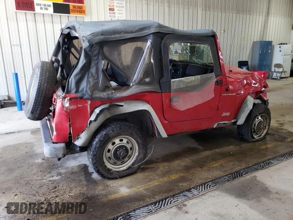 2001 Jeep Wrangler SE with VIN 1J4FA29P91P331908, listed as a Copart auction lot 55071675 with 142,004 mi miles and Salvage Title. Bid and sale history available at carsss.com. Image 3.