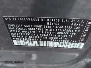 2015 Volkswagen Jetta S с VIN 3VW2K7AJ2FM406318, выставлен на аукционе IAAI как лот 42340261 с пробегом 140 313 миль миль и . История ставок и продаж доступна на DreamBid. Изображение 9.