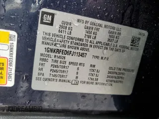 2015 Chevrolet Traverse LS z VIN 1GNKRFED6FJ113457, wystawiony jako Copart lot #55216895 z przebiegiem Nie podano mil oraz Szkoda całkowita • Salvage title. Historia ofert i sprzedaży dostępna na DreamBid. Obrazek 14.