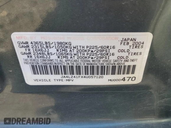 2004 Mitsubishi Outlander z VIN JA4LZ41FX4U057120, wystawiony jako Copart lot #76842914 z przebiegiem 109 281 mil mil oraz Szkoda całkowita • Salvage title. Historia ofert i sprzedaży dostępna na DreamBid. Obrazek 13.