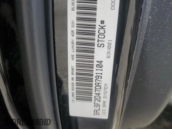 2013 Land Rover Range Rover Sport HSE with VIN SALSF2D47DA791104, listed as a Copart auction lot 60937115 with 152,085 mi miles and Salvage title. Bid and sale history available at DreamBid. Image 13.