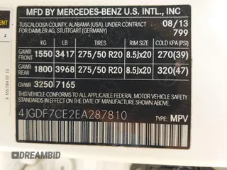 2014 Mercedes-Benz GL 450 z VIN 4JGDF7CE2EA287810, wystawiony jako IAAI lot #39696896 z przebiegiem 181 816 mil mil oraz . Historia ofert i sprzedaży dostępna na DreamBid. Obrazek 9.