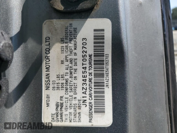 2004 Nissan 350Z Touring with VIN JN1AZ34E54T052703, listed as a Copart auction lot 70016184 with 170,619 mi miles and Salvage Title. Bid and sale history available at carsss.com. Image 14.