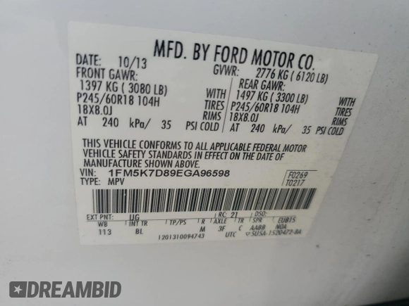 2014 Ford Explorer XLT z VIN 1FM5K7D89EGA96598, wystawiony jako Copart lot #59096585 z przebiegiem 123 934 mil mil oraz Szkoda całkowita • Salvage title. Historia ofert i sprzedaży dostępna na DreamBid. Obrazek 12.