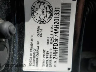 2010 Acura CSX Technology z VIN 2HHFD5F74AH201331, wystawiony jako Copart lot #57085814 z przebiegiem 149 905 mil mil oraz Szkody całkowita. Historia ofert i sprzedaży dostępna na DreamBid. Obrazek 12.