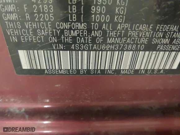 2017 Subaru Impreza Limited with VIN 4S3GTAU62H3738810, listed as a IAAI auction lot 41225478 with 52,606 mi miles. Bid and sale history available at carsss.com. Image 9.