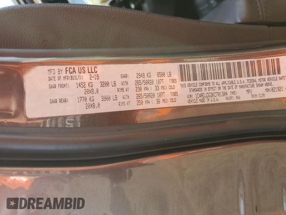 2019 Dodge Durango GT z VIN 1C4RDJDG3KC701304, wystawiony jako Copart lot #51562665 z przebiegiem 70 534 mil mil oraz Szkoda całkowita • Salvage title. Historia ofert i sprzedaży dostępna na DreamBid. Obrazek 15.