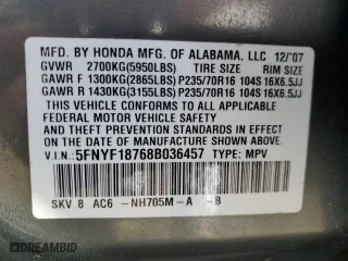 2008 Honda Pilot EX-L with VIN 5FNYF18768B036457, listed as a Copart auction lot 82497854 with 169,999 mi miles and Clean Title. Bid and sale history available at carsss.com. Image 13.