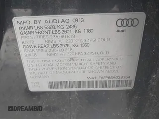 2014 Audi Q5 Premium Plus with VIN WA1LFAFP6EA038754, listed as a IAAI auction lot 42161656 with 173,202 mi miles. Bid and sale history available at carsss.com. Image 9.