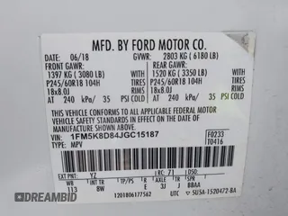 2018 Ford Explorer XLT with VIN 1FM5K8D84JGC15187, listed as a IAAI auction lot 41500359 with 100,936 mi miles and . Bid and sale history available at carsss.com. Image 9.