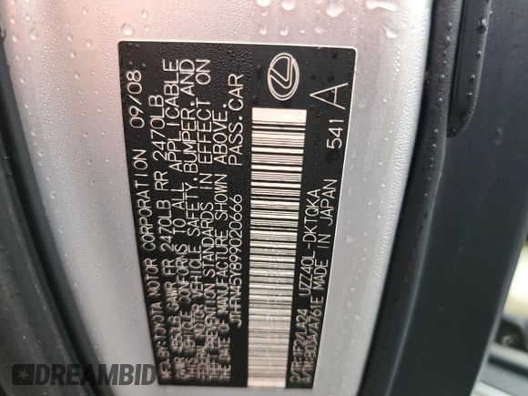 2009 Lexus SC 430 with VIN JTHFN45Y899020666, listed as a Copart auction lot 74635364 with 26,782 mi miles and Non Repairable. Bid and sale history available at DreamBid. Image 13.